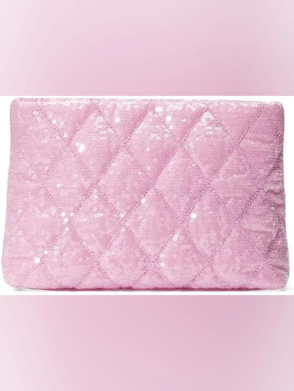 Victoria's Secret Pink Quilted Sequin Pouch Clutch Travel Glam Makeup Bag